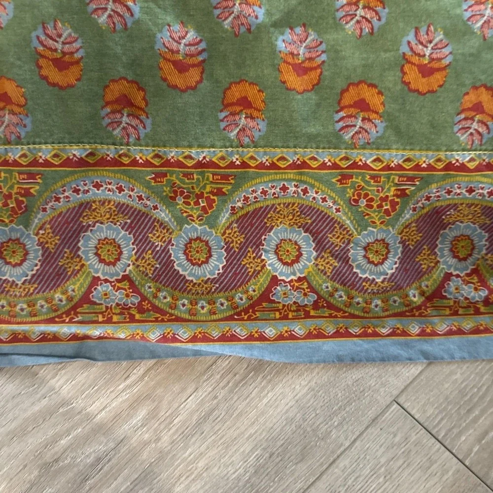 RARE Vintage Ralph Lauren Village Mews Terrace‎ Border Green Flat Sheet KING